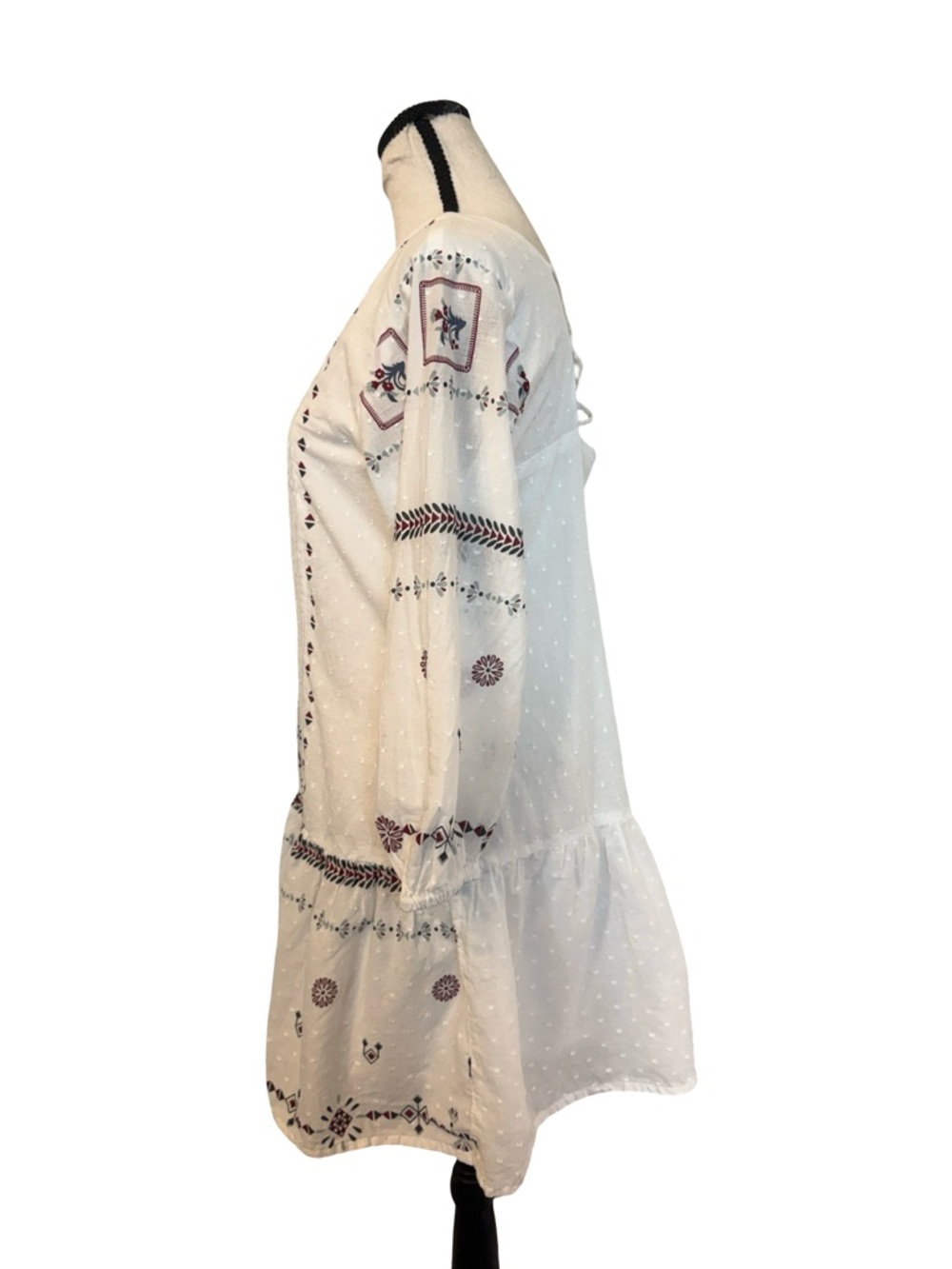 Bombay Paisley Medium White Embroidered Tunic Dress Boho Swiss Dot Open Back - Picture 4 of 14
